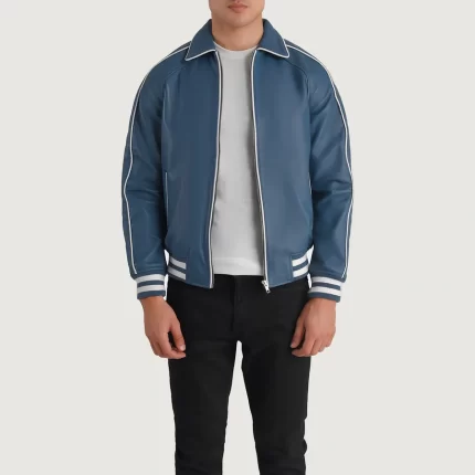 blue varsity jacket