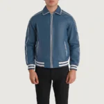 Cooper Blue Leather Varsity Jacket for Men - Image 6