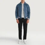 Cooper Blue Leather Varsity Jacket for Men - Image 5