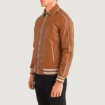 Cooper Men's Tan Brown Leather Varsity Jacket - Image 5