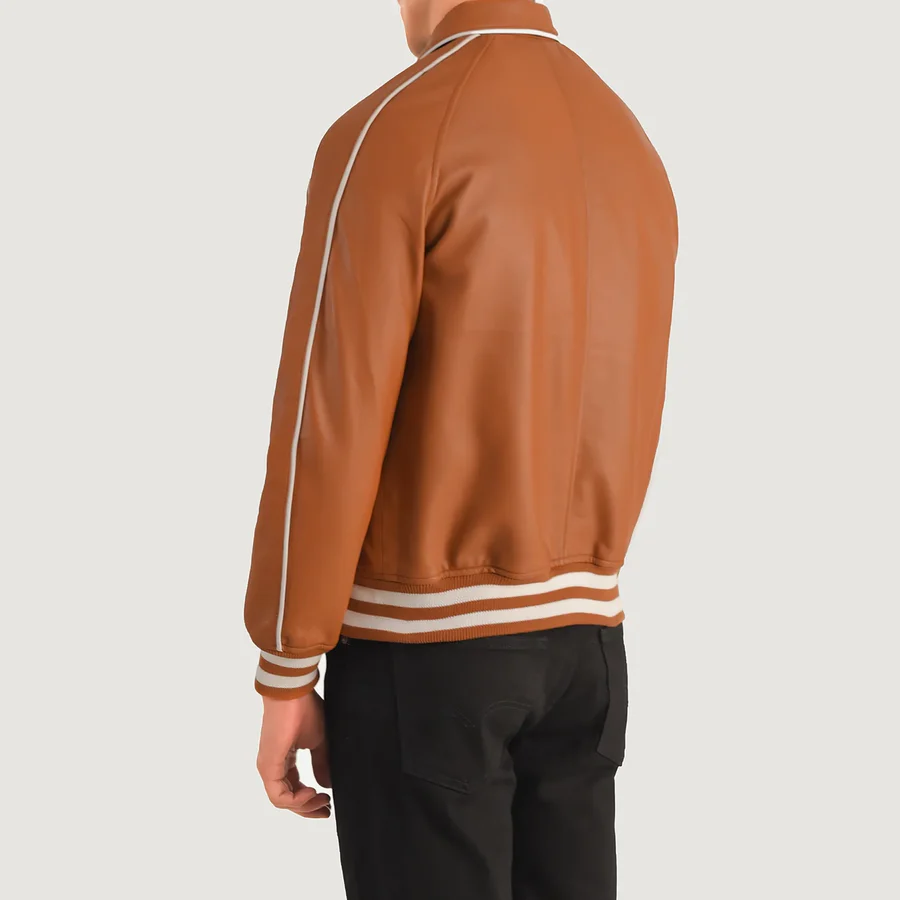 brown leather varsity jacket​