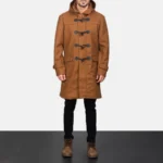 Drake Men's Khaki Brown Wool Hooded Duffle Coat - Image 5