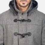 grey hooded wool coat