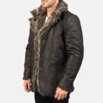 Furlong Black Faux Leather Coat for Men - Image 4