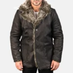 Furlong Black Faux Leather Coat for Men - Image 6