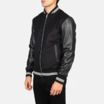 Harrison Men's Black Varsity Jacket with Leather Sleeves - Image 4