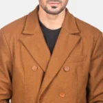Claud Men's Long Khaki Brown Wool Coat - Image 5