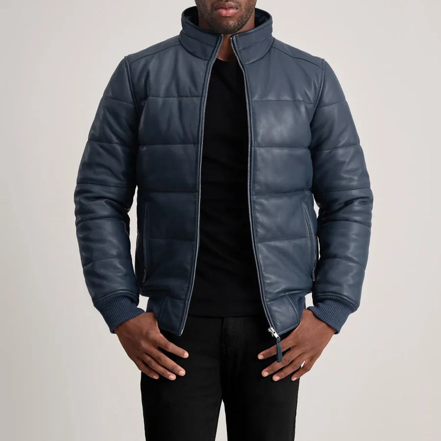 Lucas Men's Blue Sheepskin Leather Jacket - Image 3