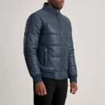 Lucas Men's Blue Sheepskin Leather Jacket - Image 4