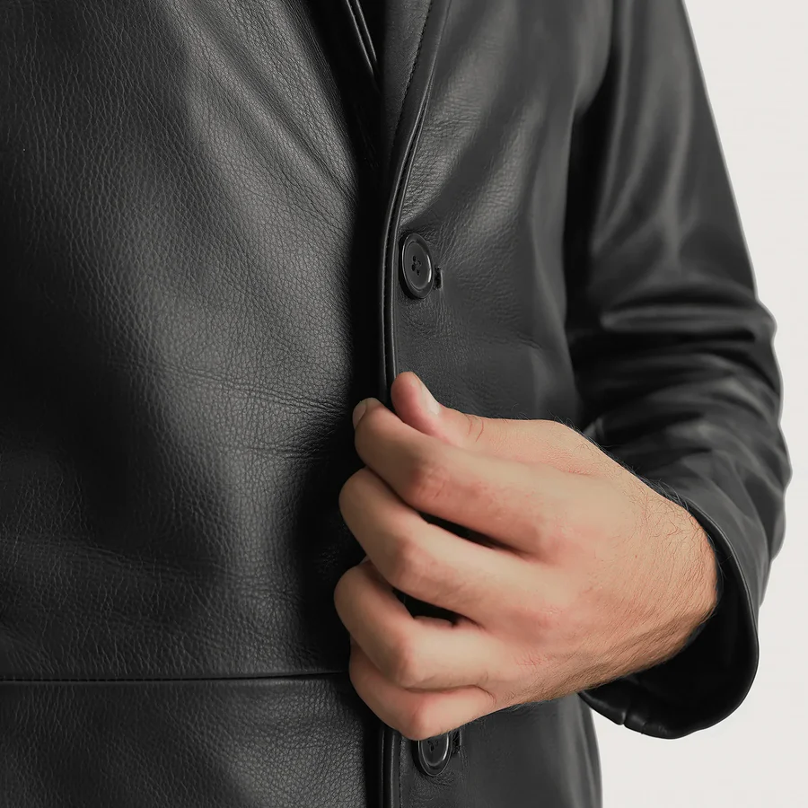 mens black leather coat