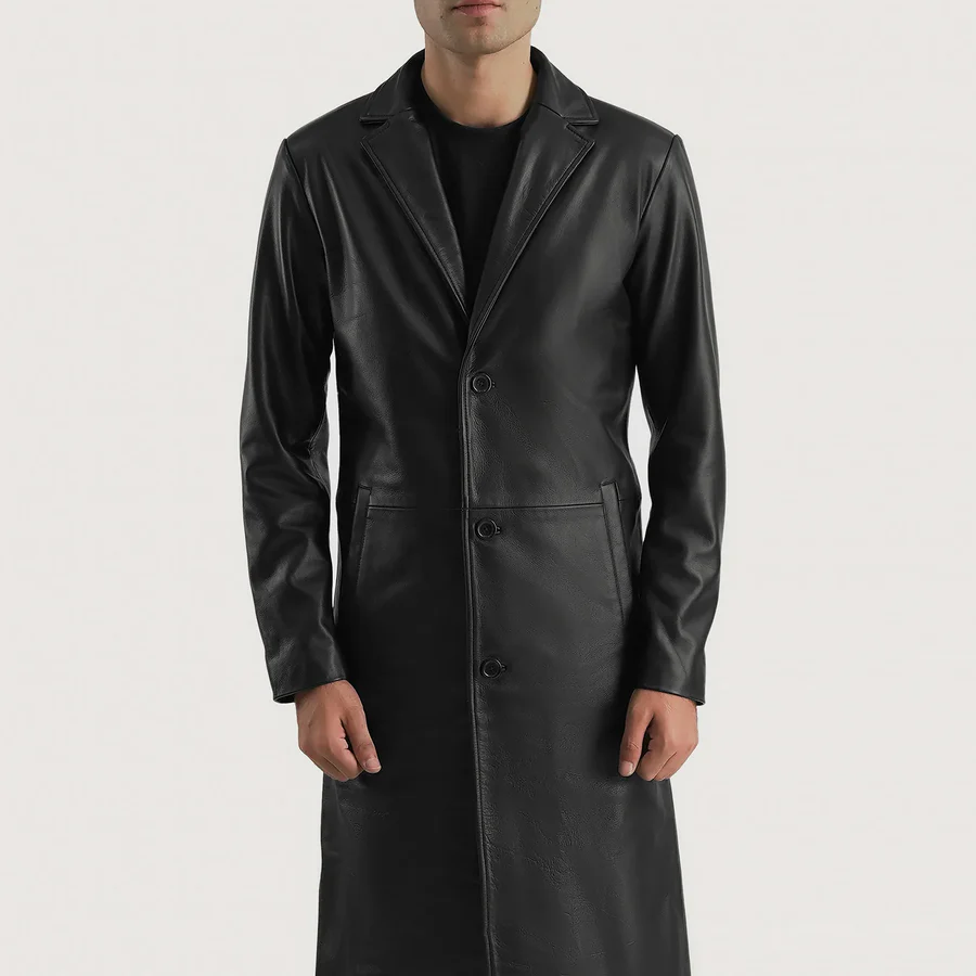 Mateo Men’s Single Breasted Black Leather Coat - Image 6