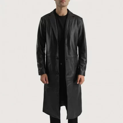 black leather trench coat