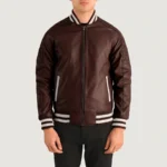 Pascal Men's Maroon Leather Letterman Jacket - Image 5