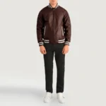 Pascal Men's Maroon Leather Letterman Jacket - Image 4