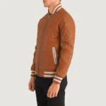 Pascal Men's Tan Brown Leather Varsity Jacket - Image 4