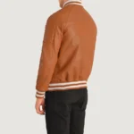 Pascal Men's Tan Brown Leather Varsity Jacket - Image 6