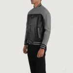 Terrance Men's Black and Gray Leather Varsity Jacket - Image 4