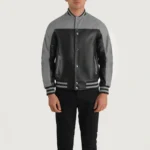 Terrance Men's Black and Gray Leather Varsity Jacket - Image 6