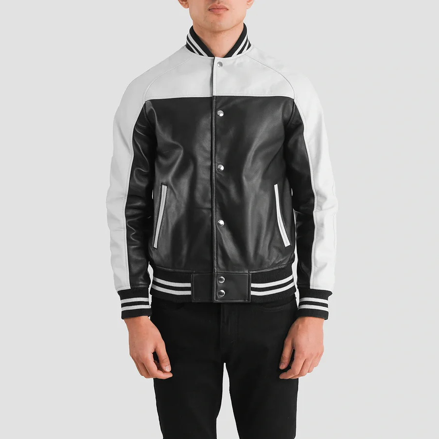 black leather bomber jacket for men
