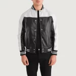 black and white leather varsity jacket