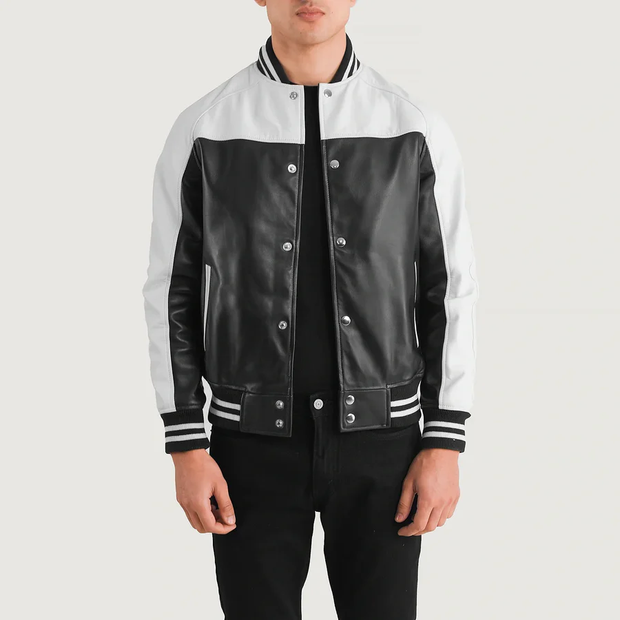 black and white varsity jacket