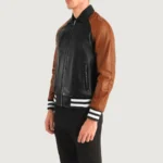 Walton Men's Black and Brown Leather Varsity Jacket - Image 4