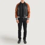 Walton Men's Black and Brown Leather Varsity Jacket - Image 5