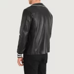 collarless black leather jacket
