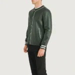 Willis Men's Green Leather Collarless Varsity Jacket - Image 4