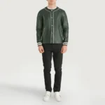 Willis Men's Green Leather Collarless Varsity Jacket - Image 5