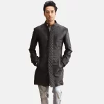 Mens black quilted coat long style