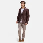 Radaron Men's Quilted Maroon Leather Blazer - Image 5
