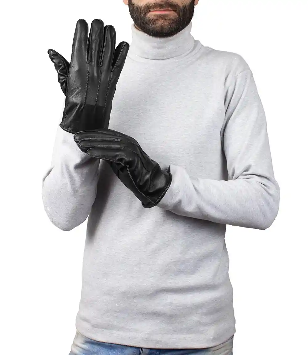 lined black leather gloves