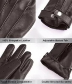 Jasper Brown Leather Gloves With Strap Closure For Men - Image 4