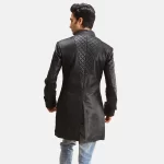 Black quilted long coat men