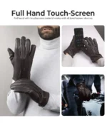 Grande Dark Brown Lined Leather Gloves For Men - Image 5