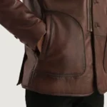 Brown Leather Coat With Fur Collar - Image 5