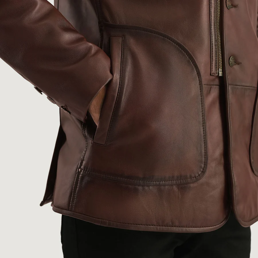 Brown Leather Coat With Fur Collar - Image 5
