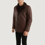 Brown Leather Coat With Fur Collar - Image 3
