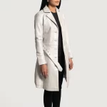 Moonlight Silver Long Leather Trench Coat for Women - Image 3