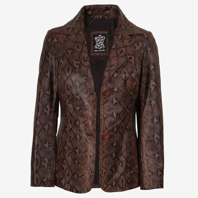 Cognac Leather Blazer for Women