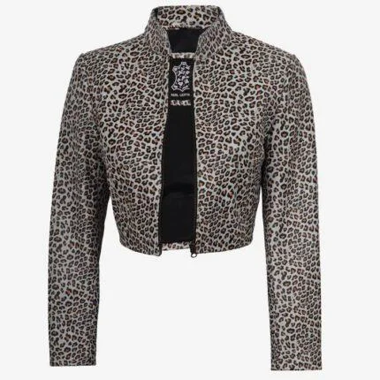 Cropped Leopard Print Leather Jacket