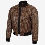 brown leopard print bomber jacket