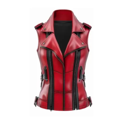 Red Leather Vest for Women