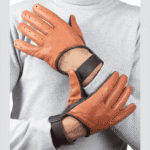 Harrison Cognac and Brown Two-Tone Leather Gloves For Men