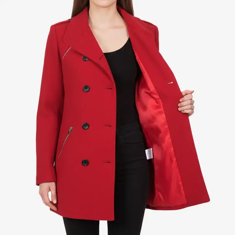women's red double breasted wool coat​
