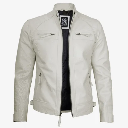 Mens quilted moto leather jacket