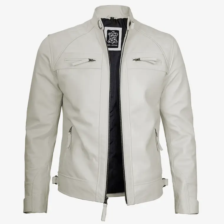 Mens quilted moto leather jacket