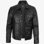 Men’s Vintage Black Leather Trucker Jacket