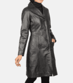Alexis Women's Black Single-Breasted Leather Trench Coat - Image 6